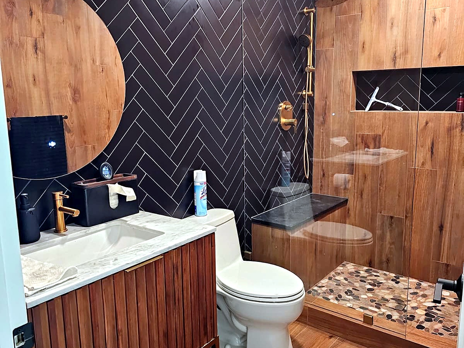 Completed luxury bathroom remodeling project by Creative Design of Florida LLC